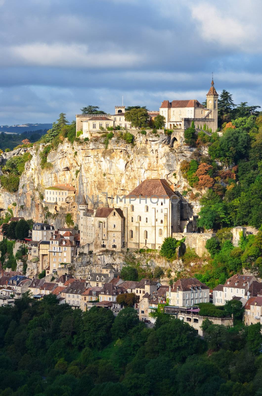 Rocamadour village vertical view with the sky, France
