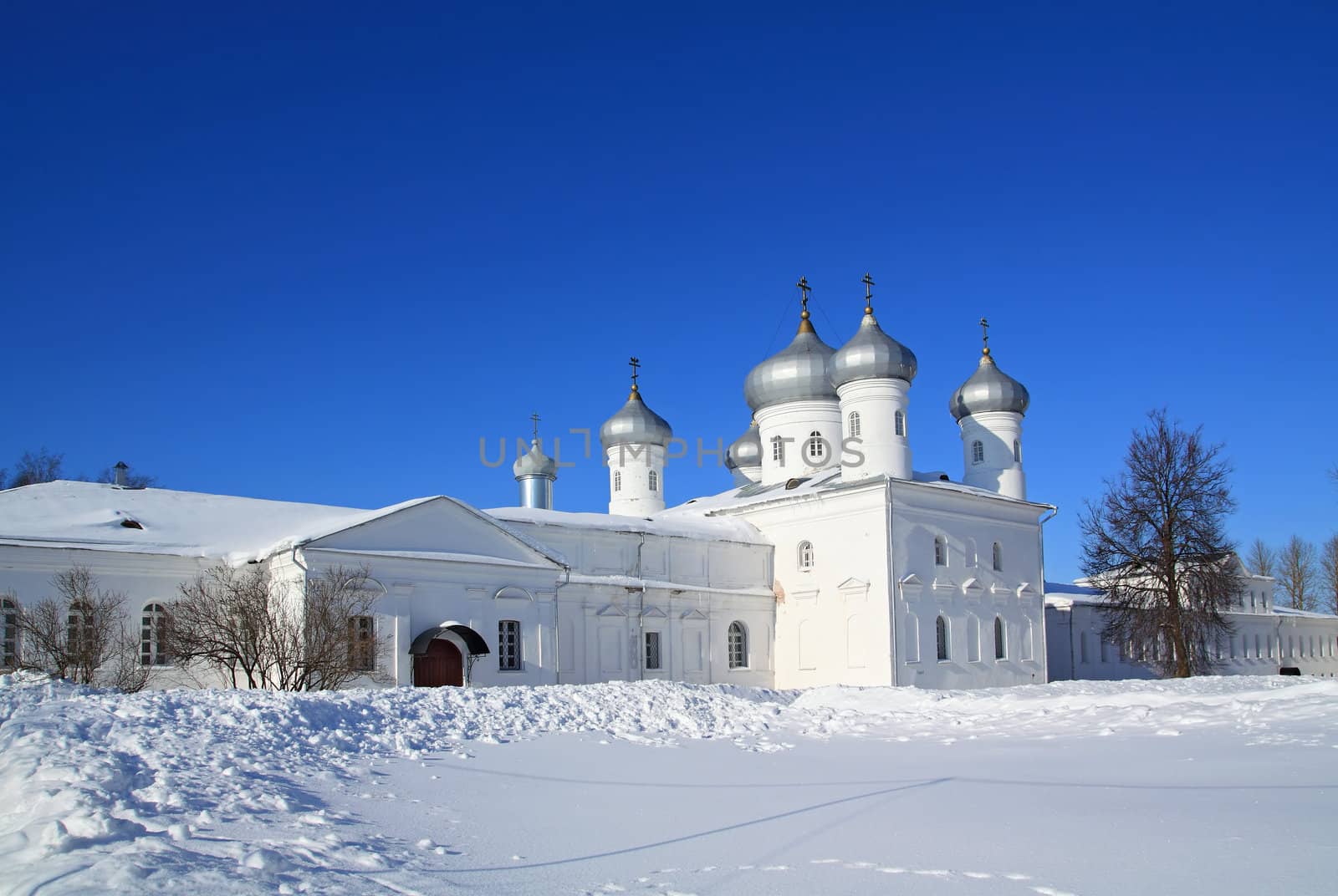 christian orthodox male priory amongst snow
