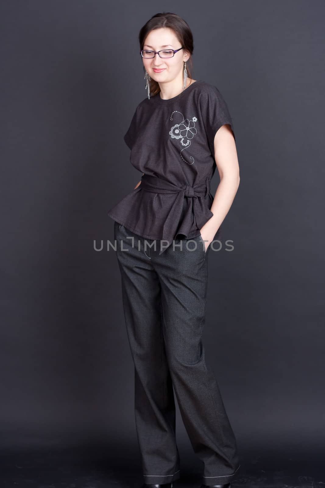 business woman in glasses studio photography