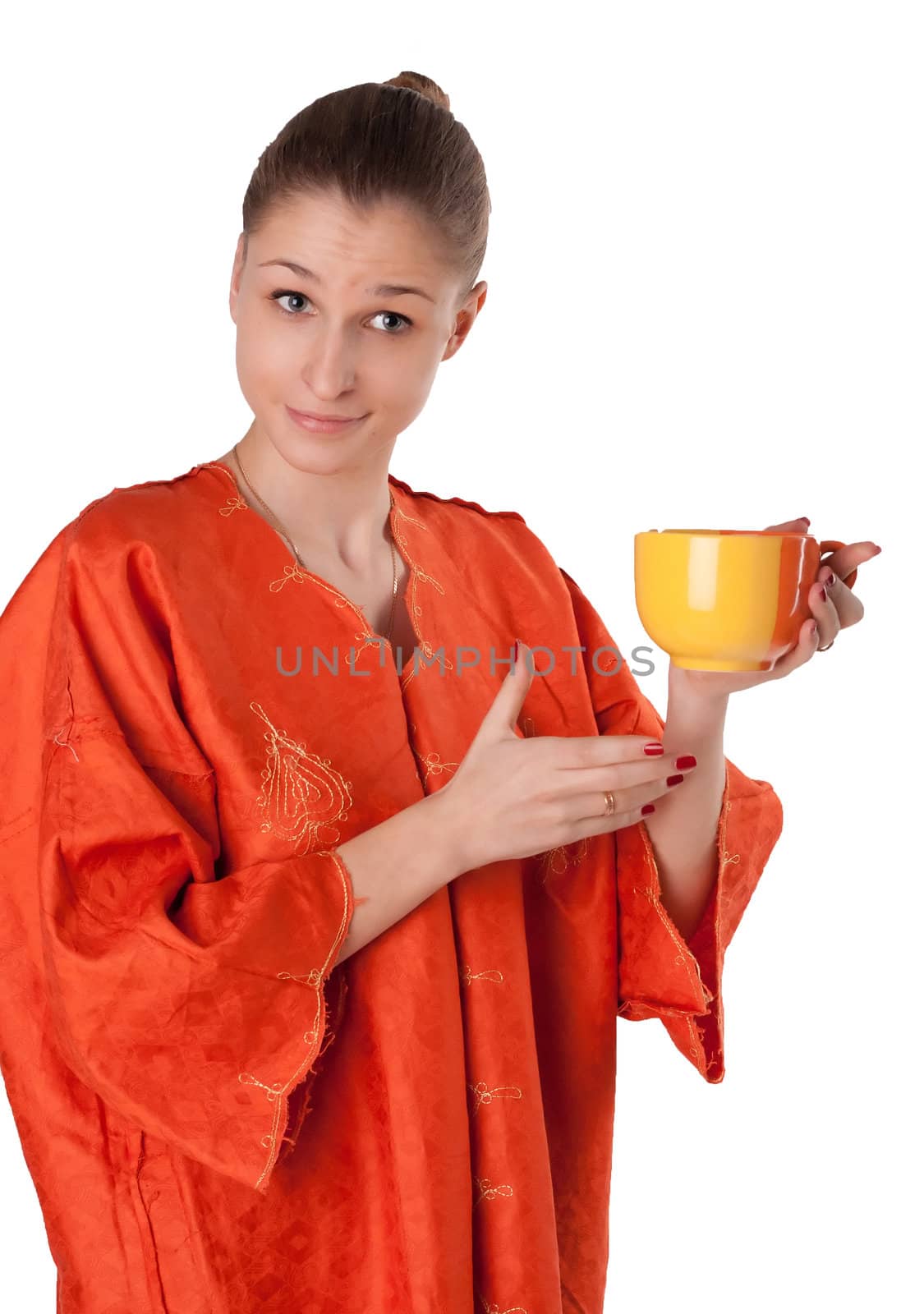 The girl in the orange robe offers tea by victosha