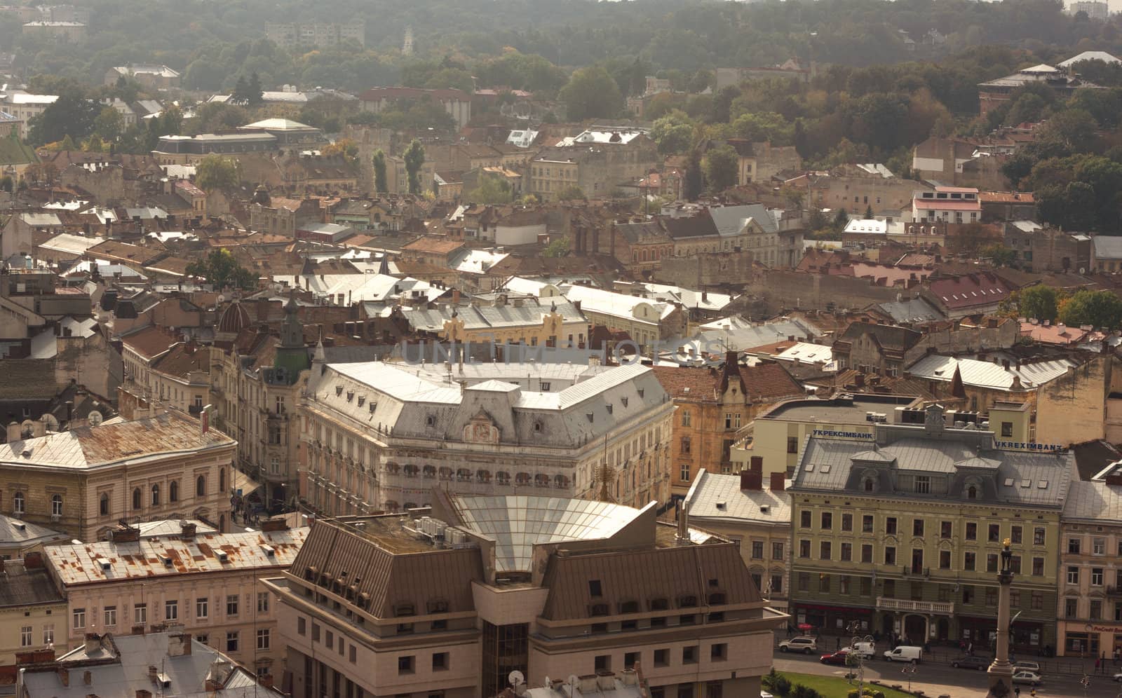 Historical center of Lviv / Lvov in western Ukraine. Panoramic view of the city in Europe