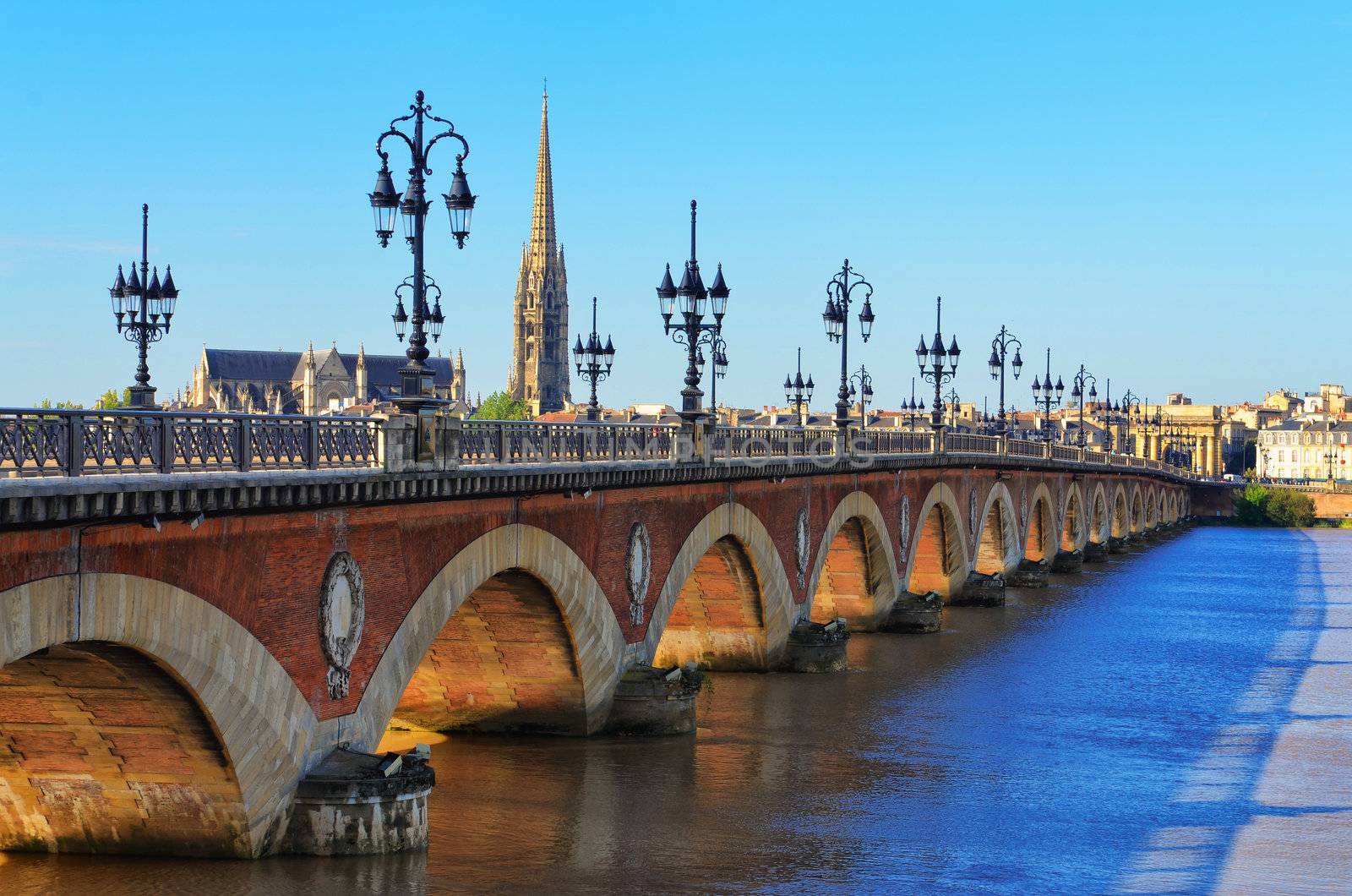 Bordeaux river bridge with St Michel cathedral by martinm303