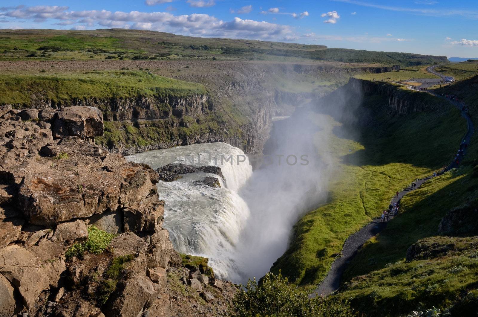 Gullfoss wild waterfall, strong running water, during the day, Iceland