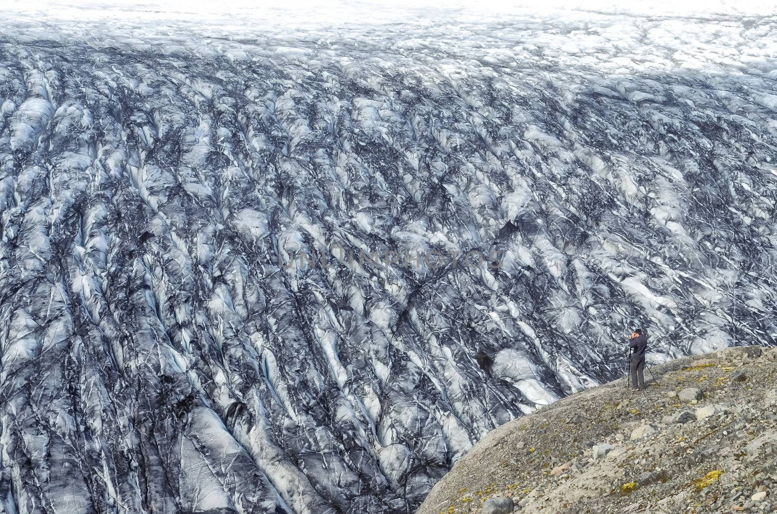 Vatnajokull glacier landscape view with a silhouette of a man