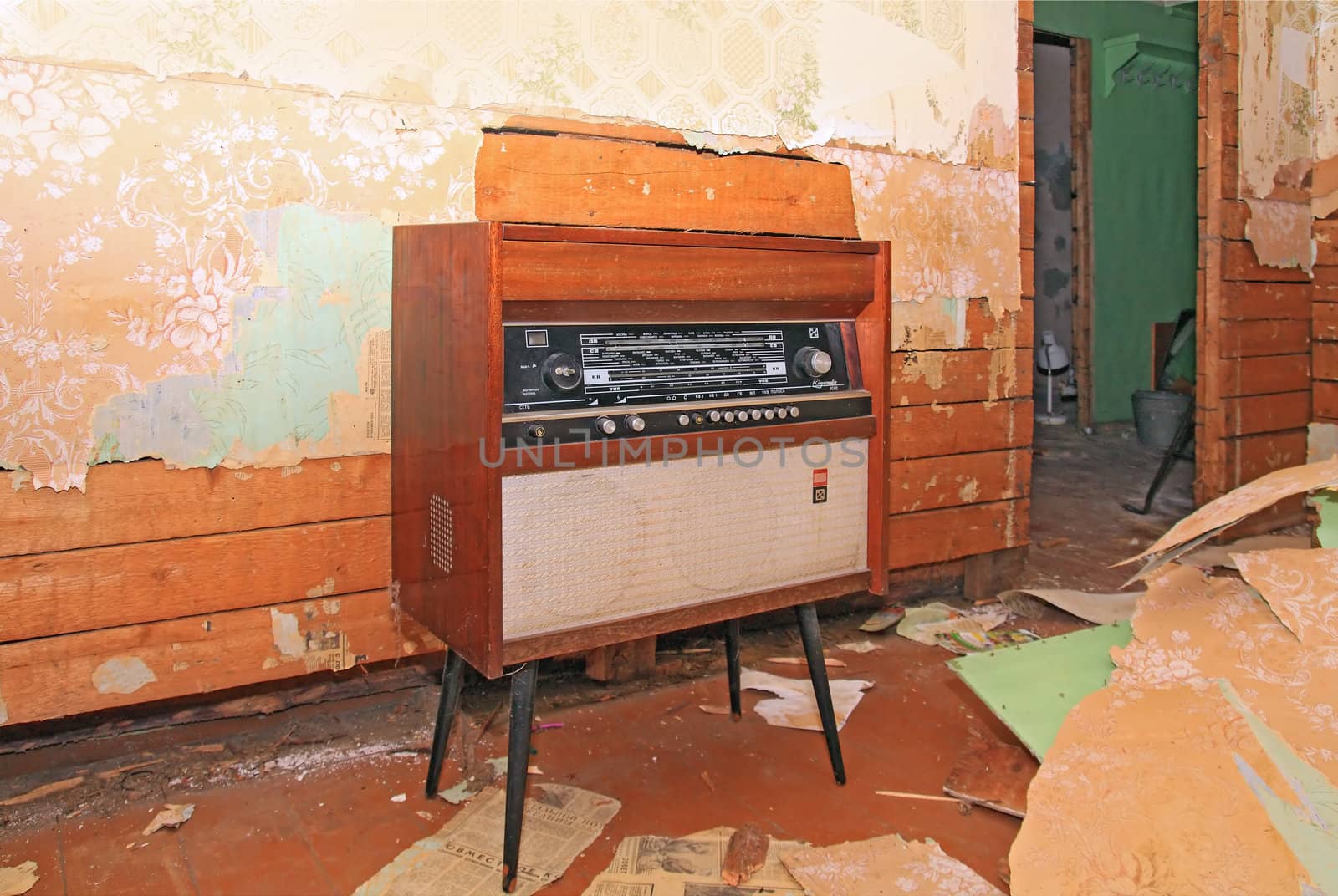 old radio in grunge interior