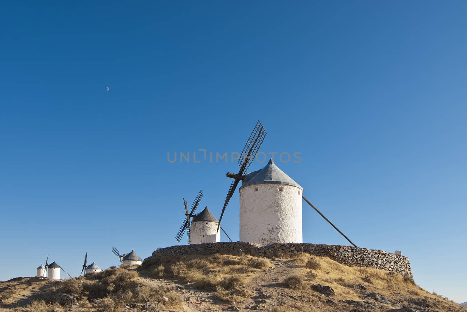 Traditional wind mills in the province of Toledo in Spain, which were reflected by Miguel de Cervantes in his "Don Quixote"