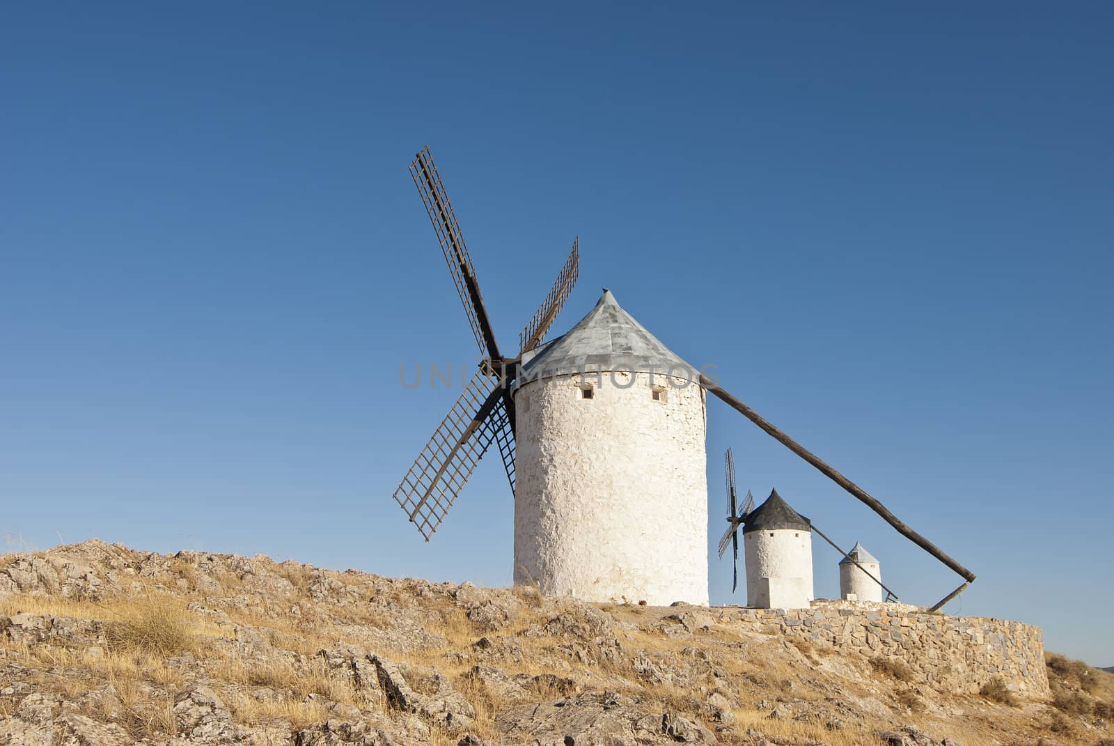 Traditional wind mills in the province of Toledo in Spain, which were reflected by Miguel de Cervantes in his "Don Quixote"