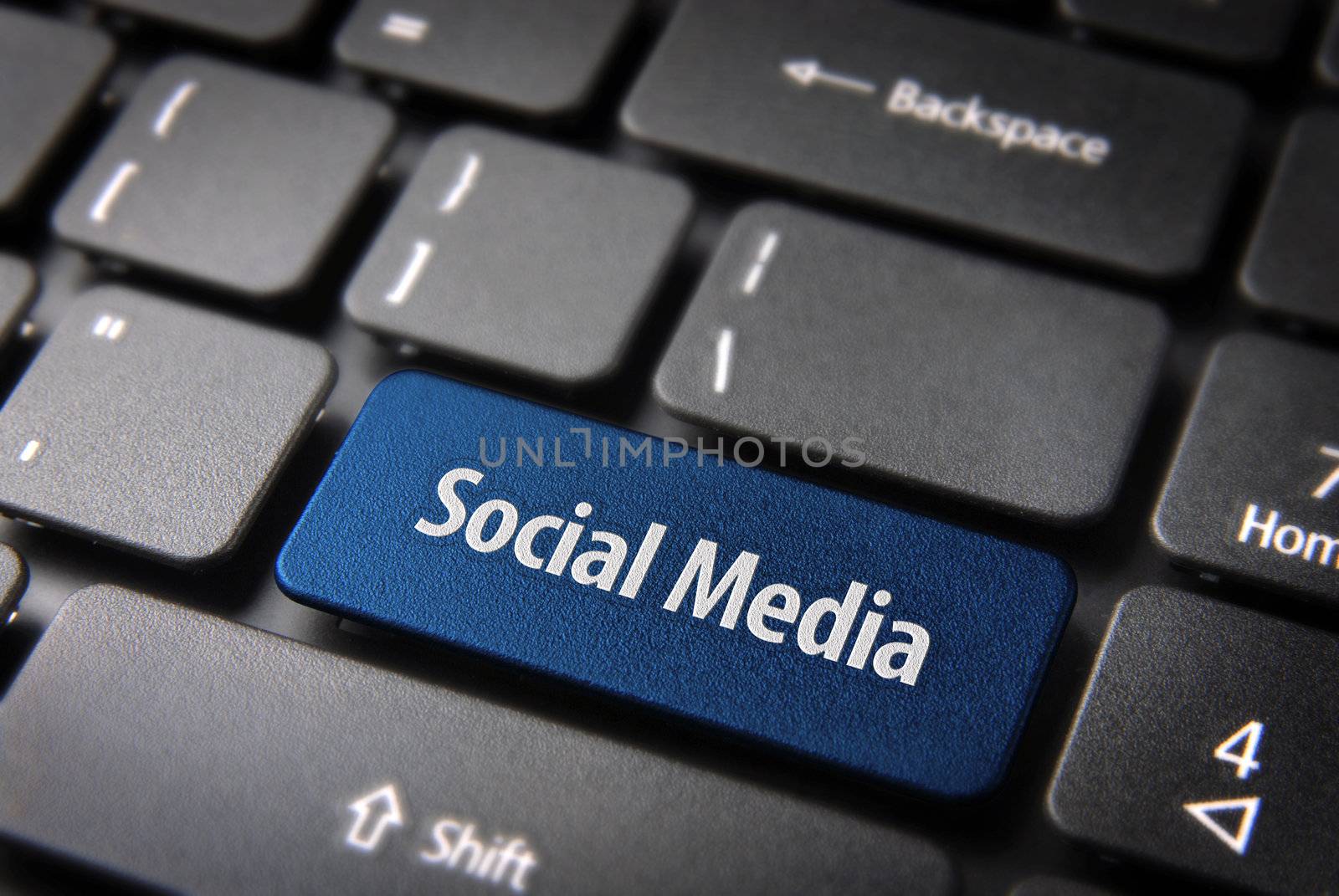 Blue keyboard key with social media words by cienpies