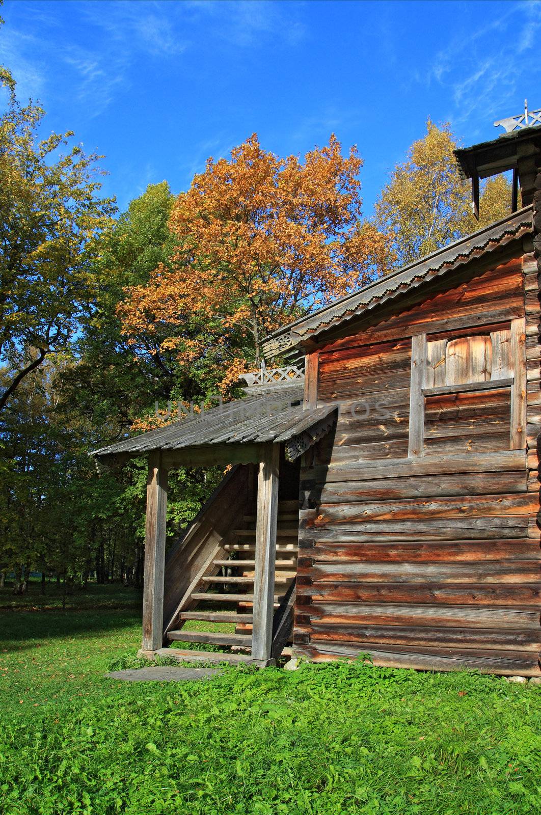 rural wooden house amongst autumn wood