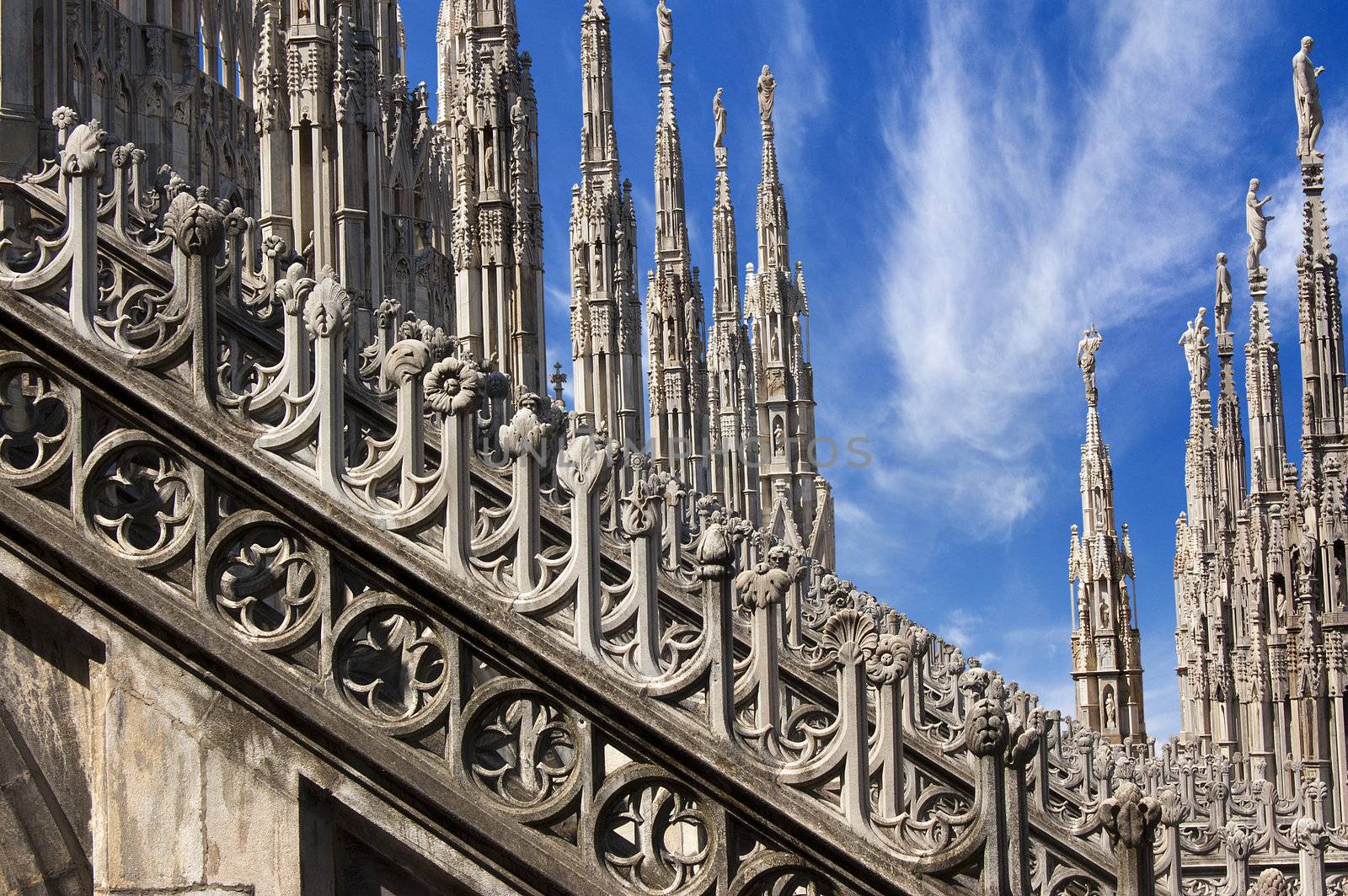 Detail of the buttresses, flying buttresses and pinnacles of the Milan Cathedral
