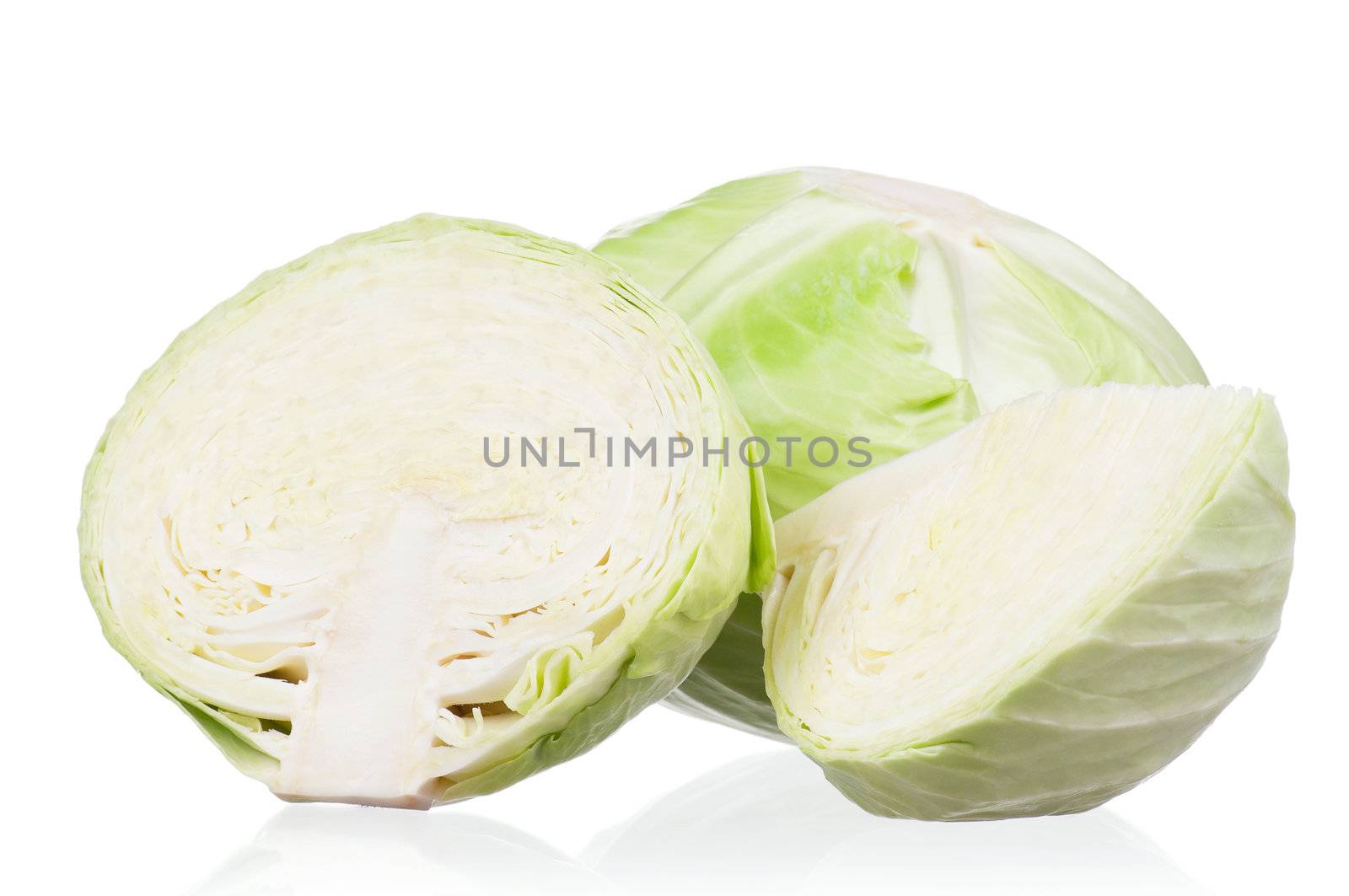 Fresh green cabbage vegetable on white background