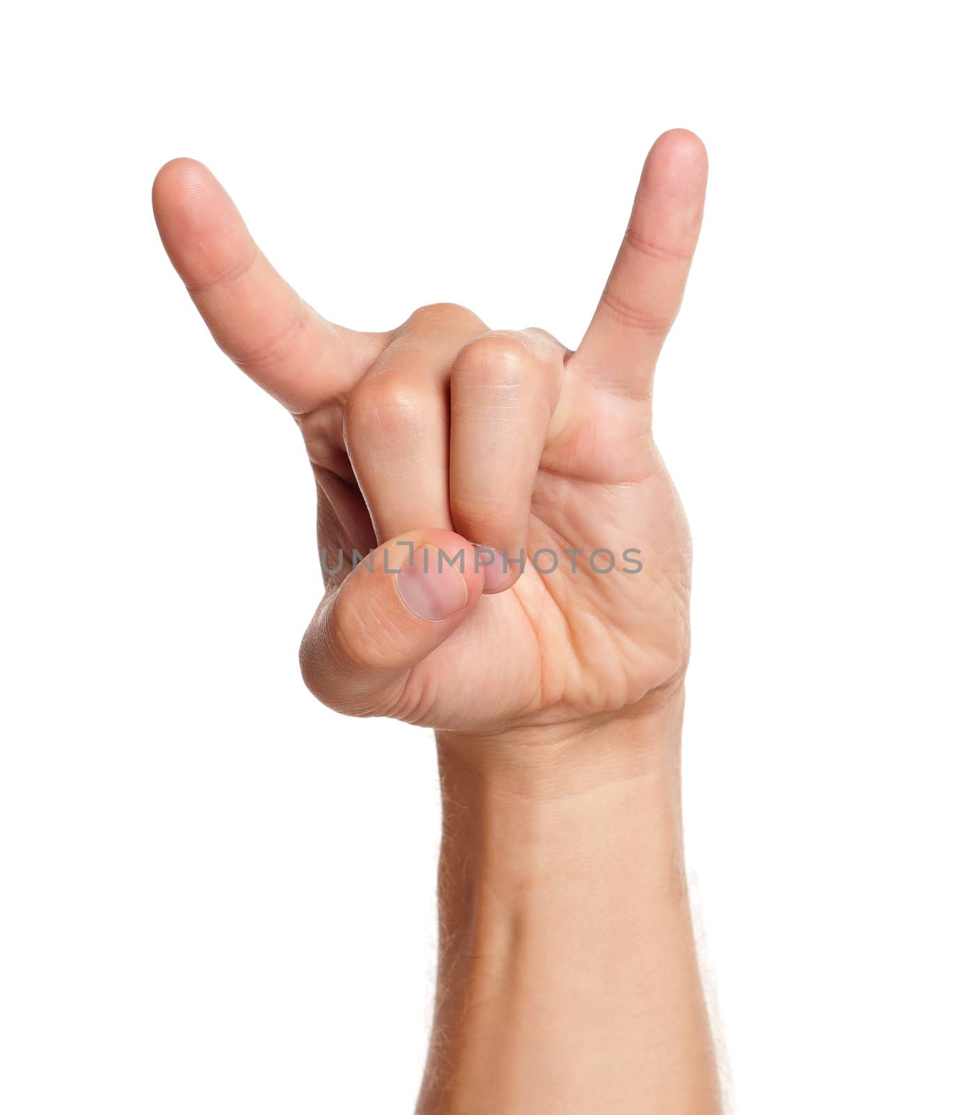 Man hand sign isolated on white background