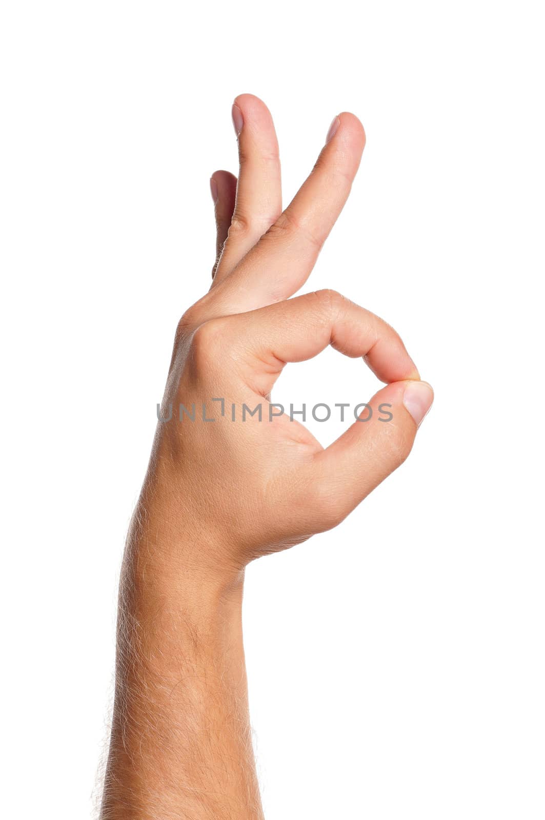 Man hand sign isolated on white background