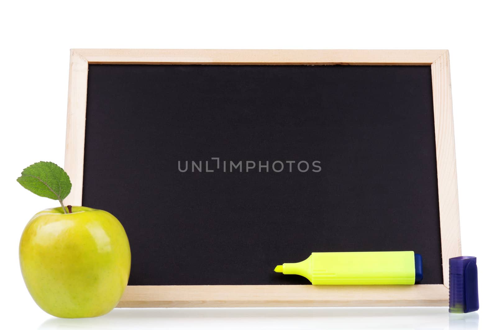 Small wooden blank blackboard isolated on white background