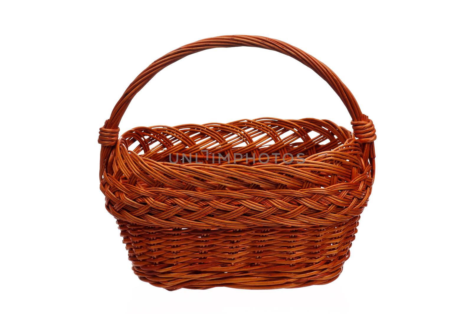 Empty wicker basket isolated on white background