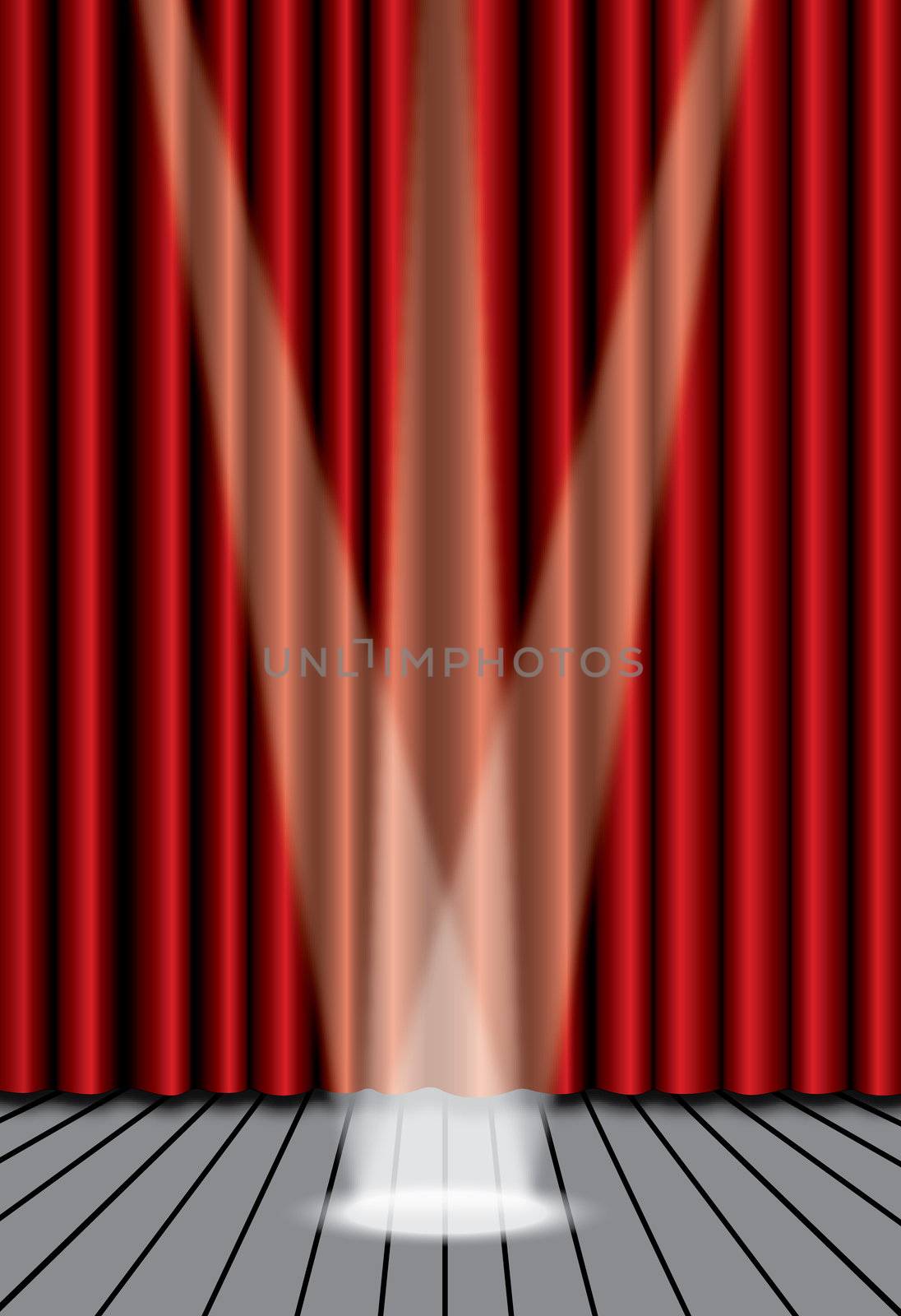 Red theater curtain with spotlight on stage,