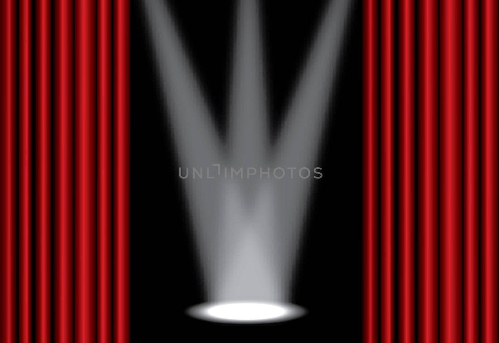 Red theater curtain with spotlight on stage, by svtrotof