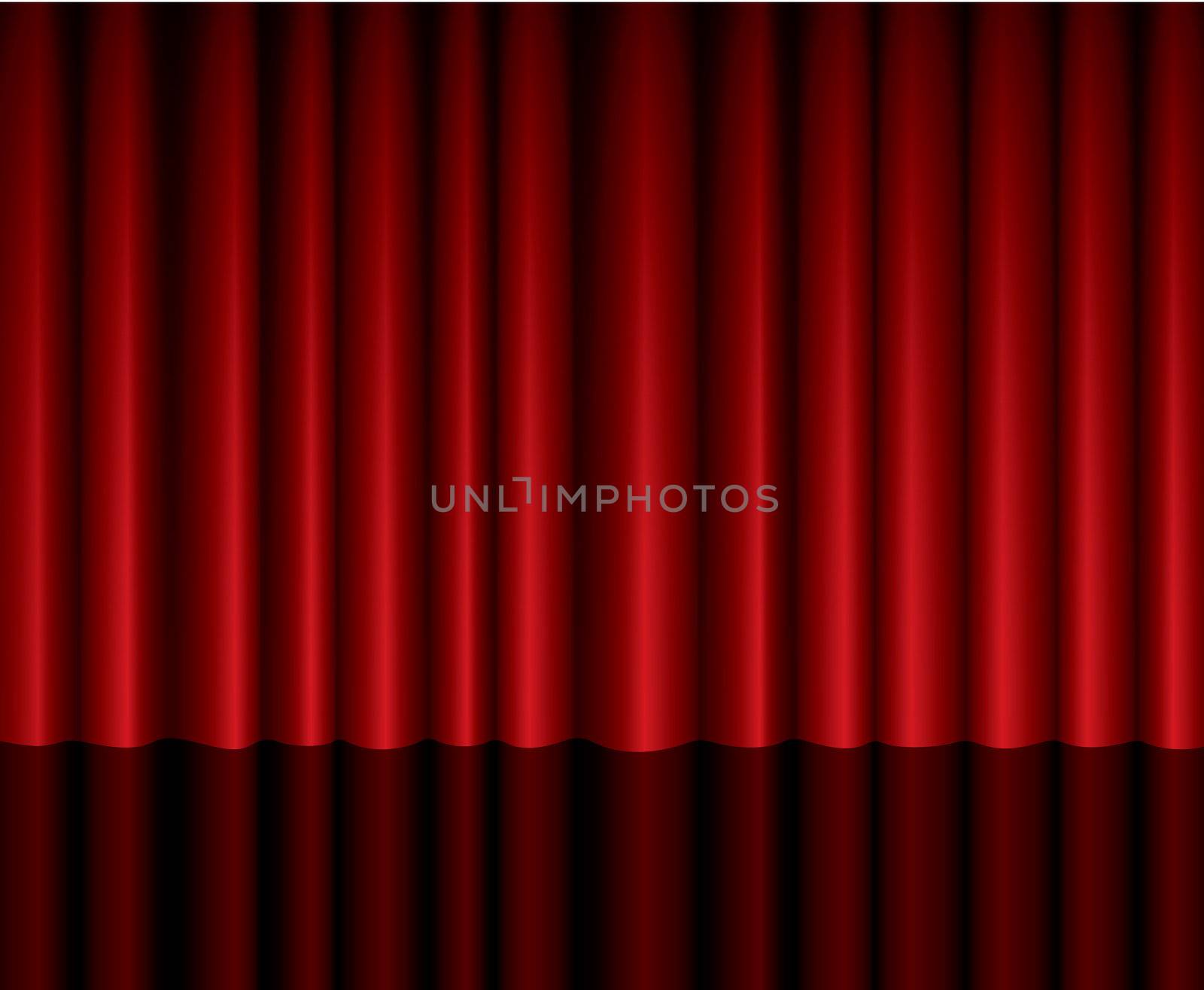 Closed red theater curtain background with reflection ,