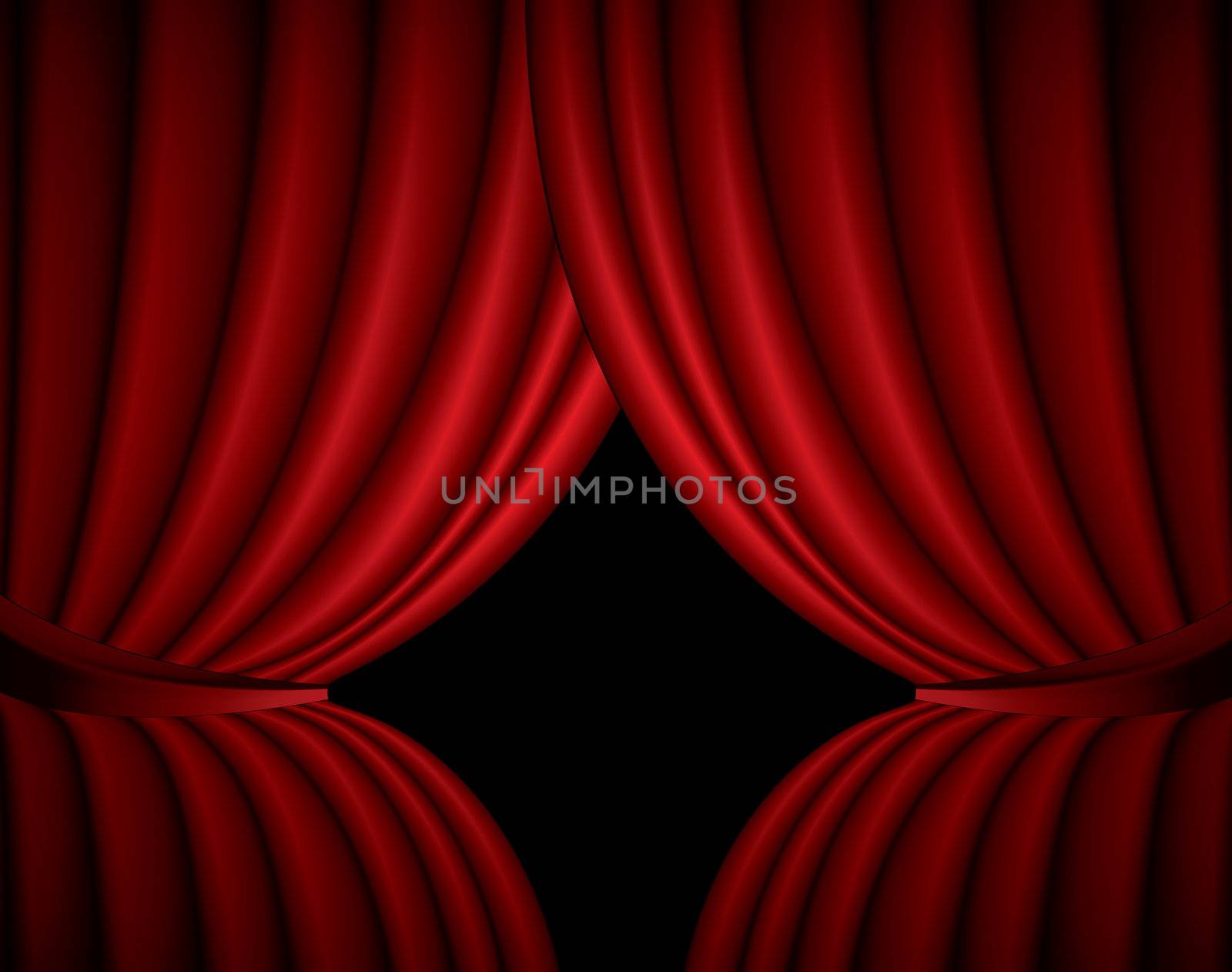 Red theater silk curtain background with wave, illustration