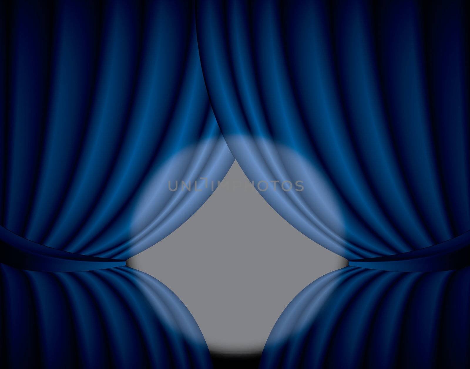 Blue curtain background with spotlight in the center, illustration