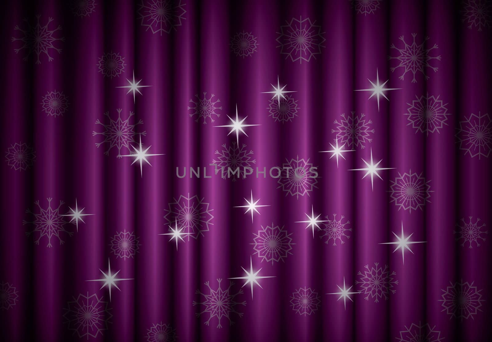 Christmas violet curtain background with snowflakes,
