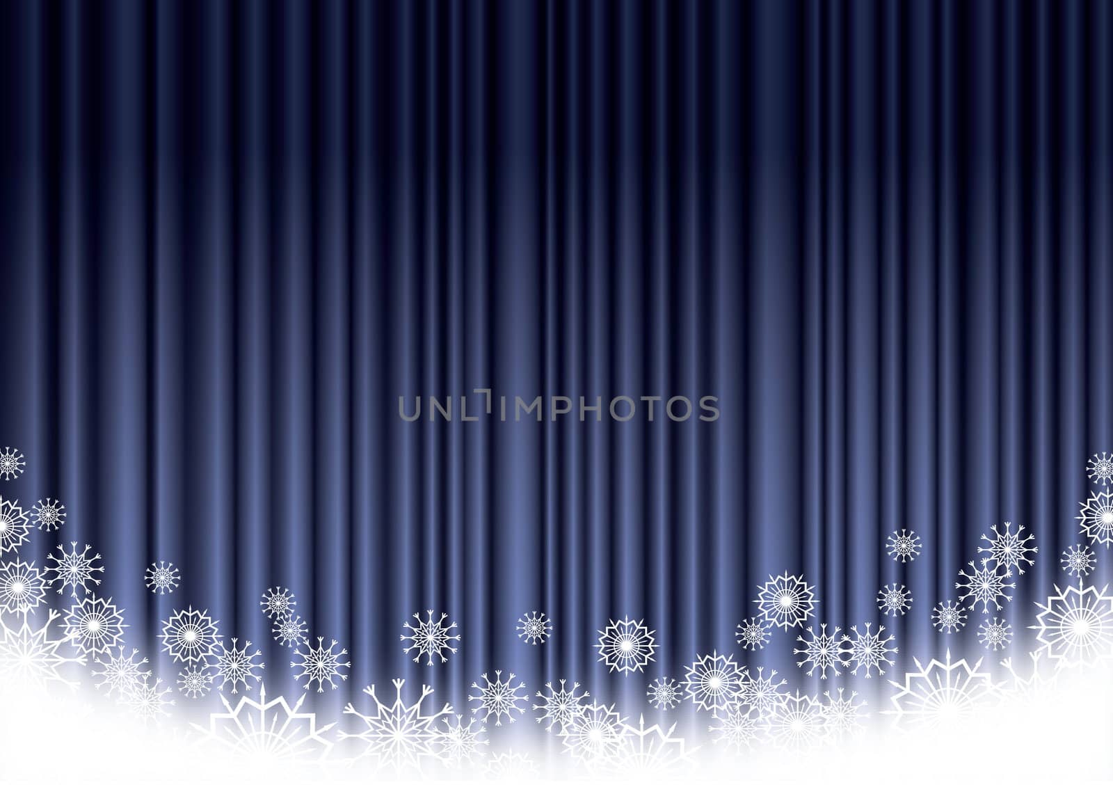 Christmas blue curtain background with snowflakes, by svtrotof