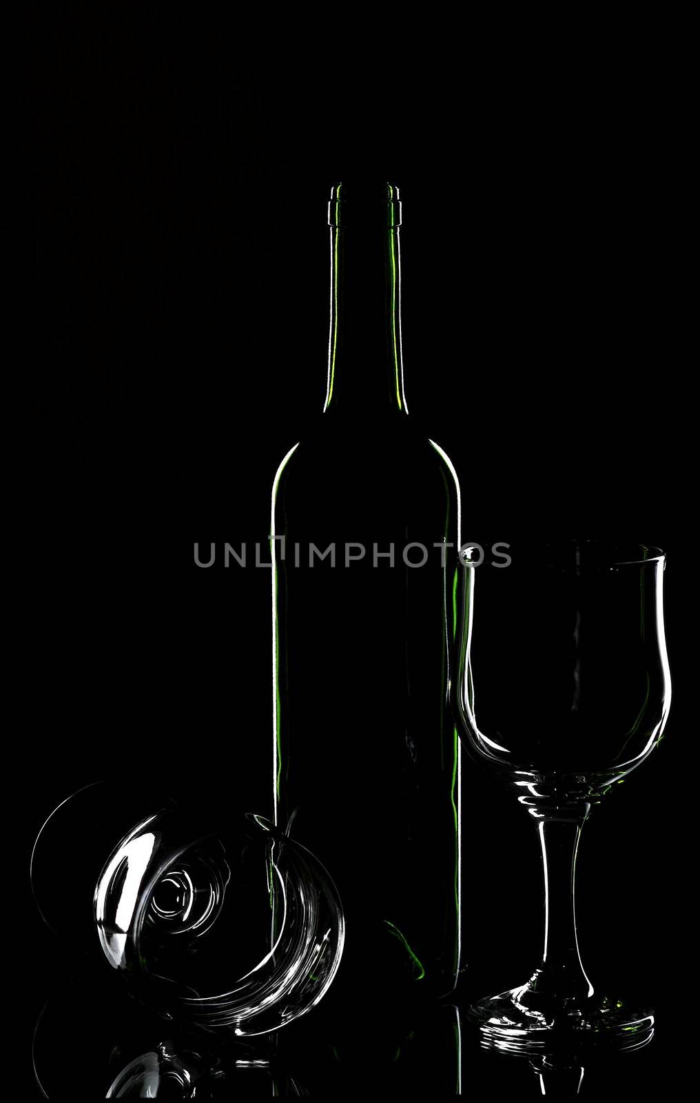 Wine bottle and glasses by selinsmo