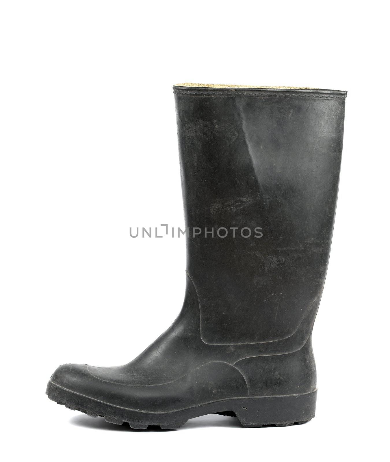 Black rubber boots isolated on white background