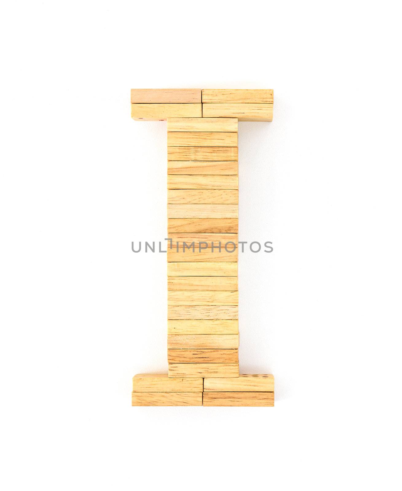 english alphabet  letters from wooden domino on white background, letter I