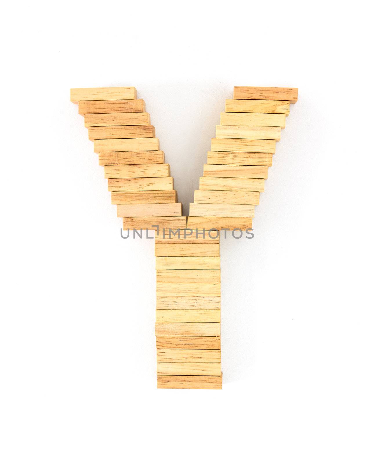 english alphabet  letters from wooden domino on white background, letter Y