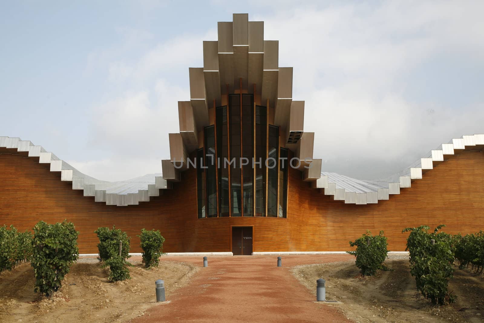 VINEYARD AND VINERY, LA RIOJA, SPAIN � SEPTEMBER 22: Bodegas Ysios, Laguardia, La Rioja, Spain view on September 22, 2012. Santiago Calatrava designed the modern winery in the hills of Sierra de Cantabria for Ysios.