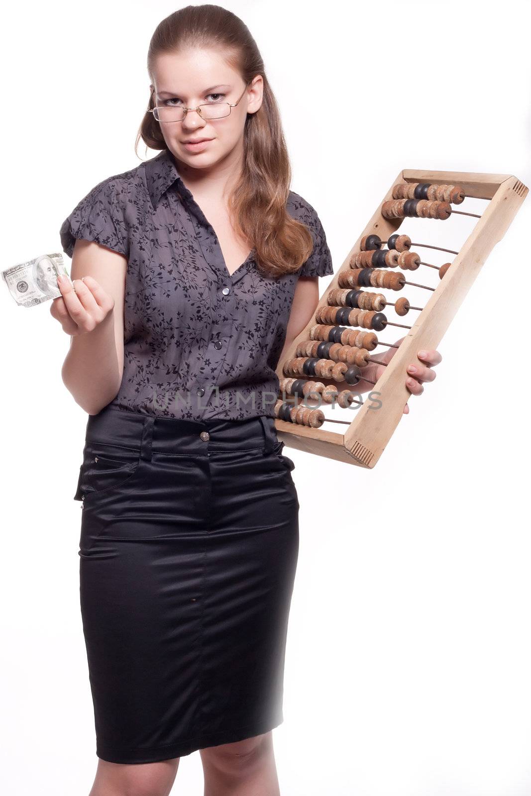 Girl with big wooden accounts and money by victosha