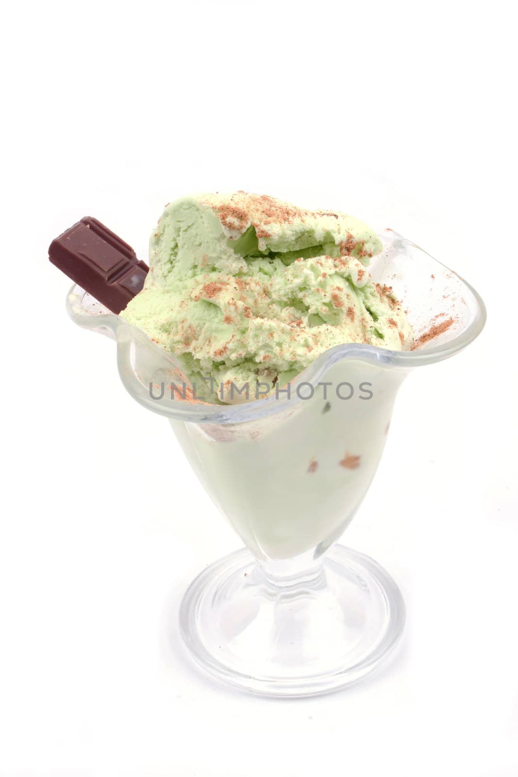 ice cream in a cup of chocolate on a white background