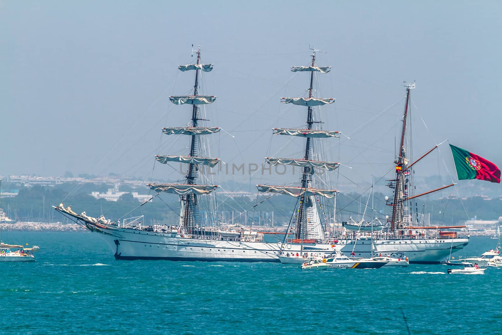 CADIZ, SPAIN - JUL 29: Portuguese  Ship, Sagres setting sail on the Tall ship races 2012 on July 29 , 2012, in Cadiz , Spain