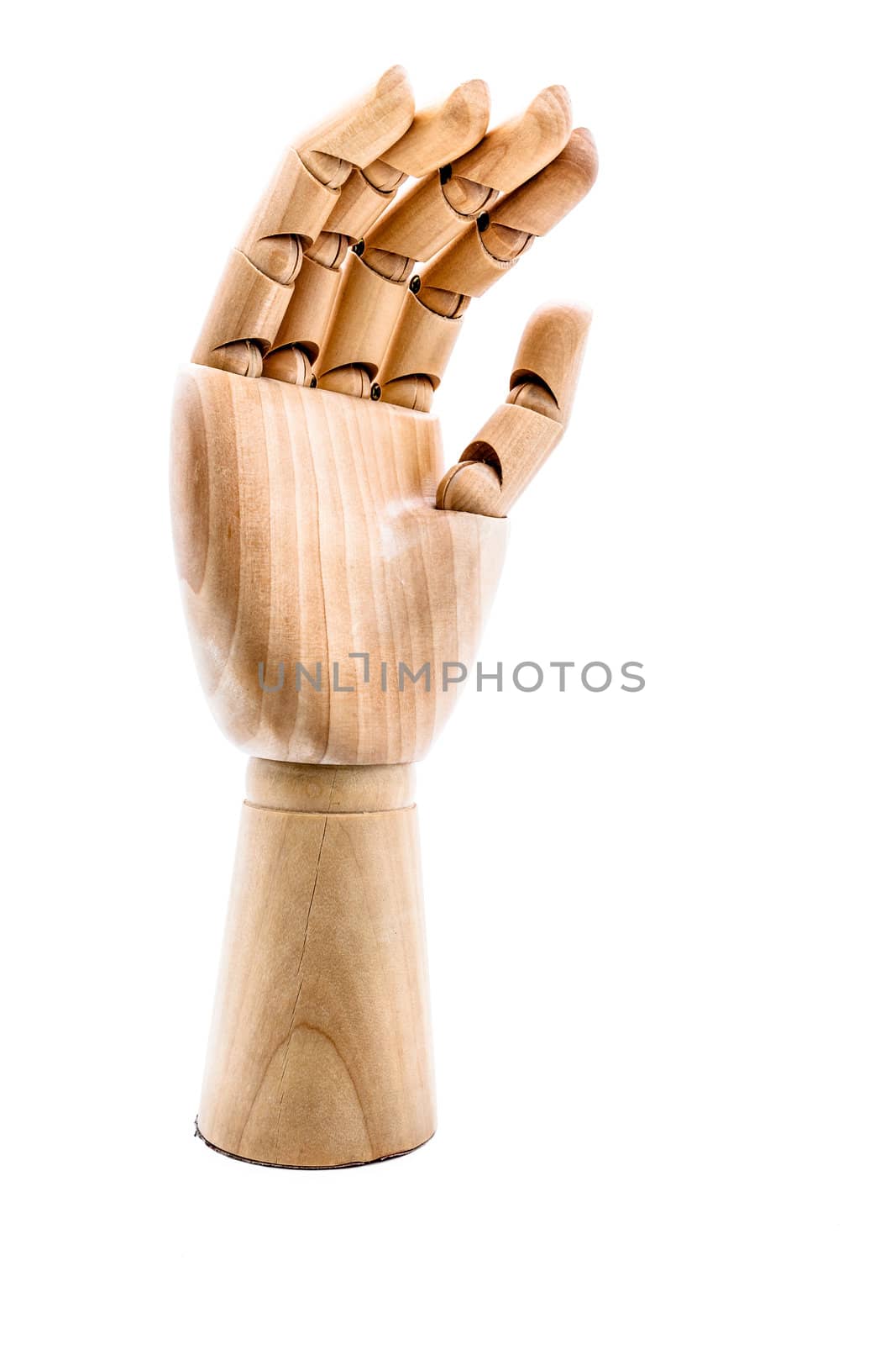 Wooden hand on a white background