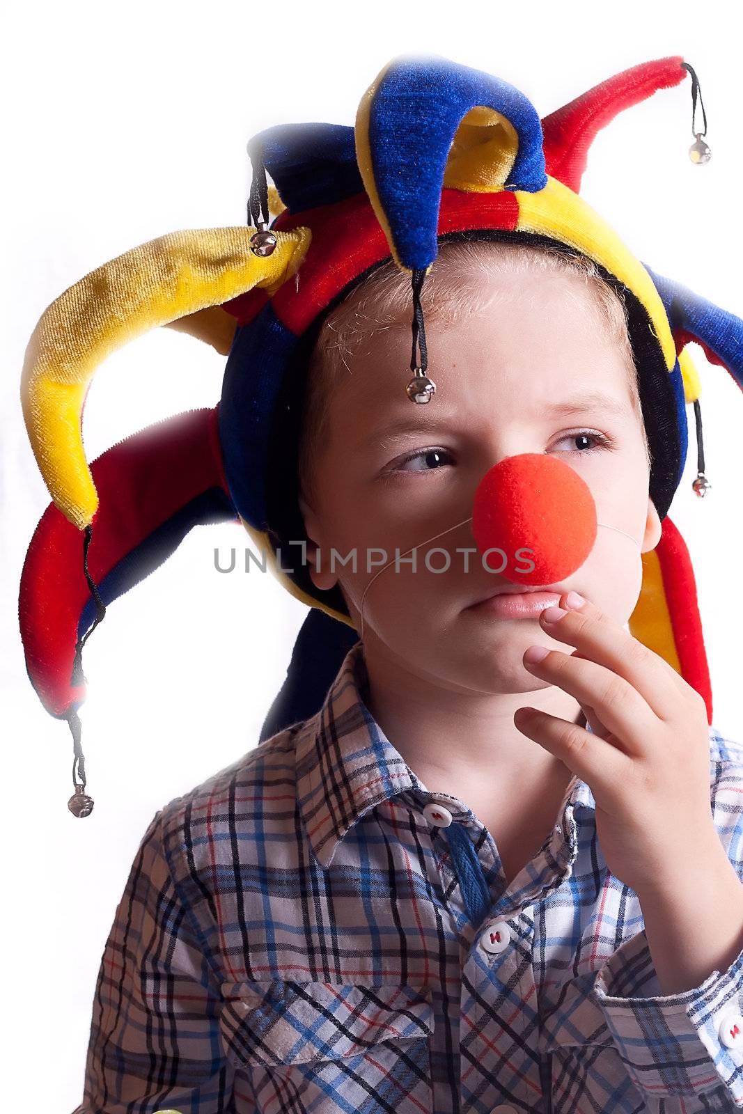 little boy with a clown nose and a cap by victosha
