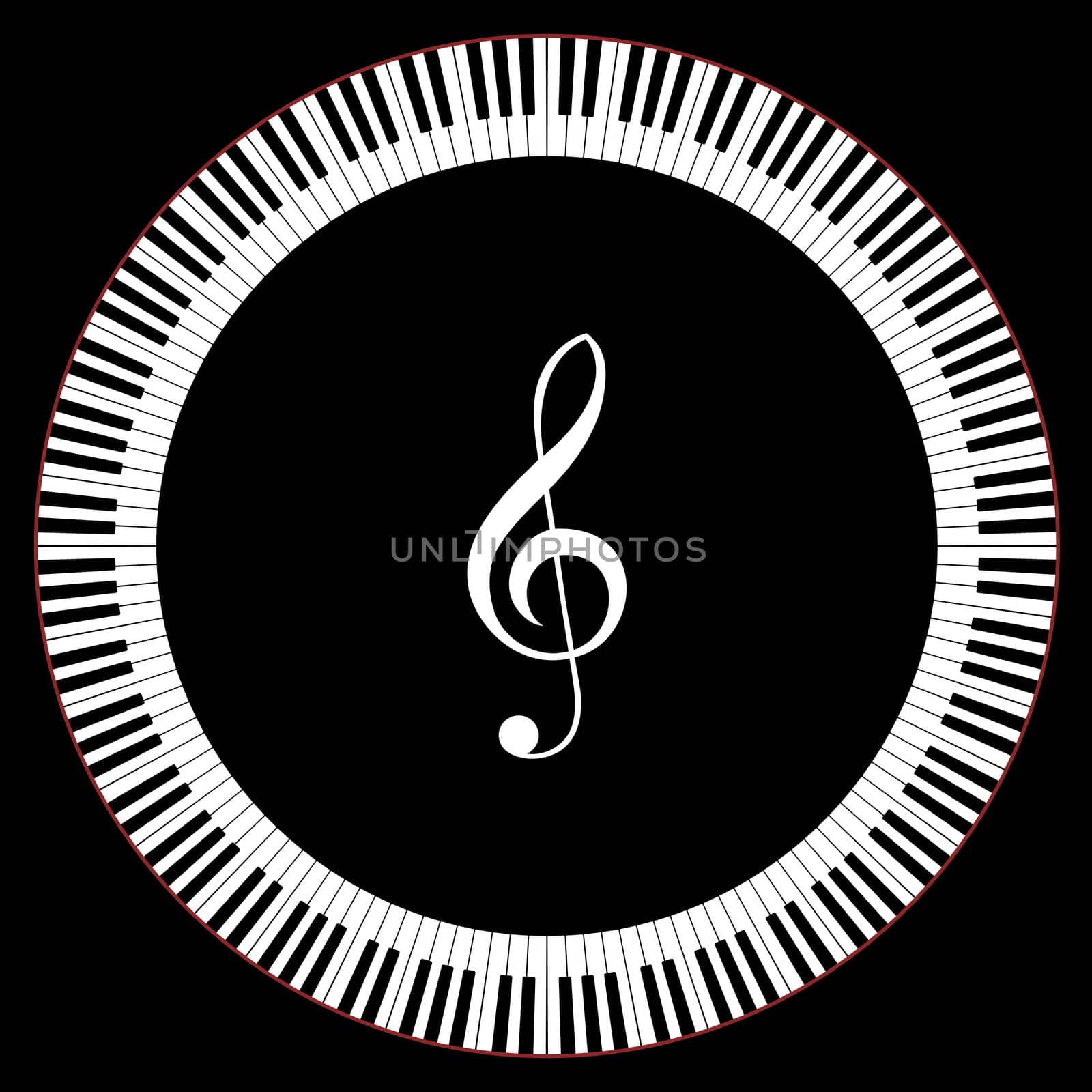 Circle of Piano Keys With Treble Clef Vector Illustration