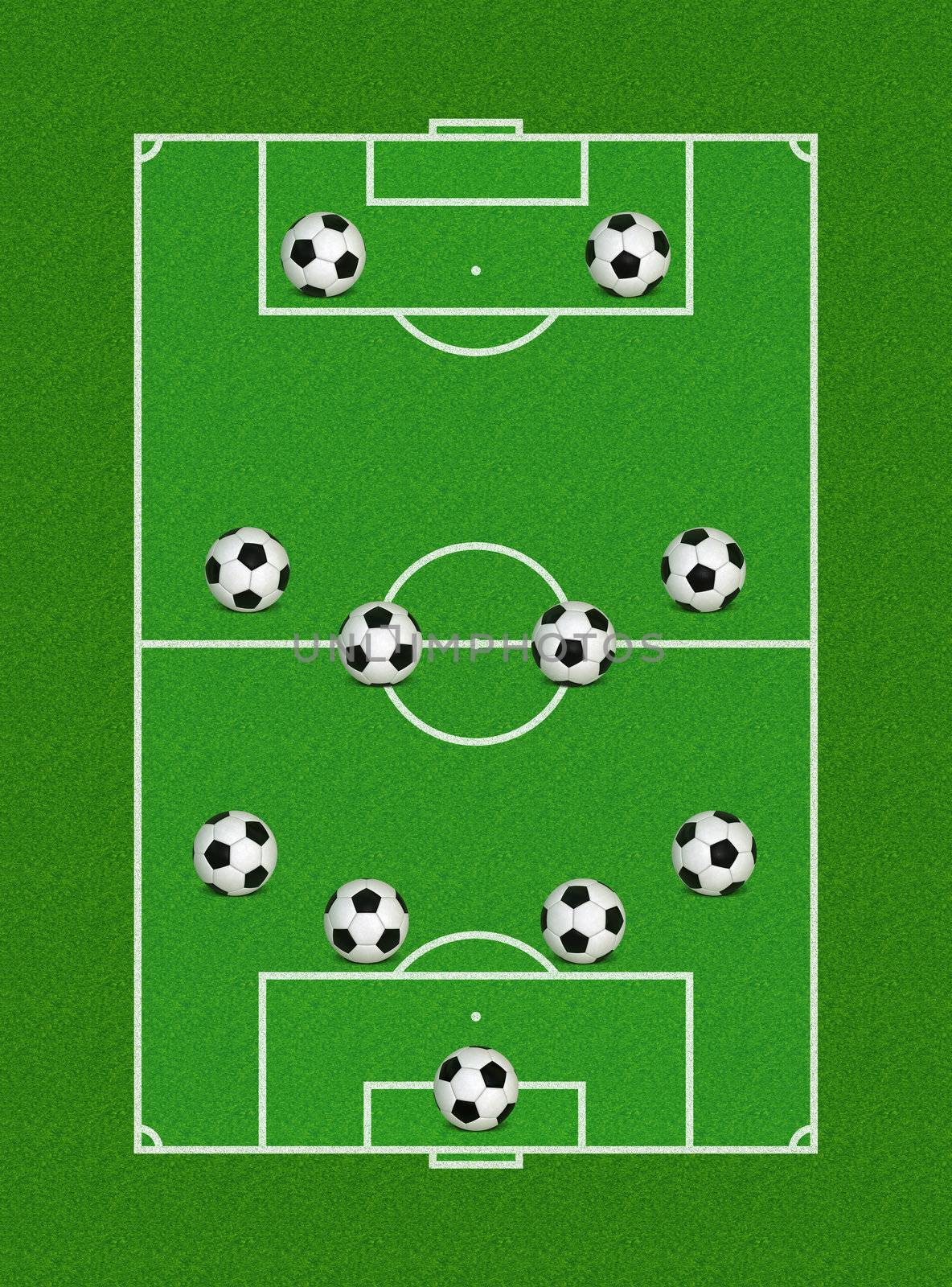 Illustration of 4-4-2 Soccer Formation on Field - Aerial View