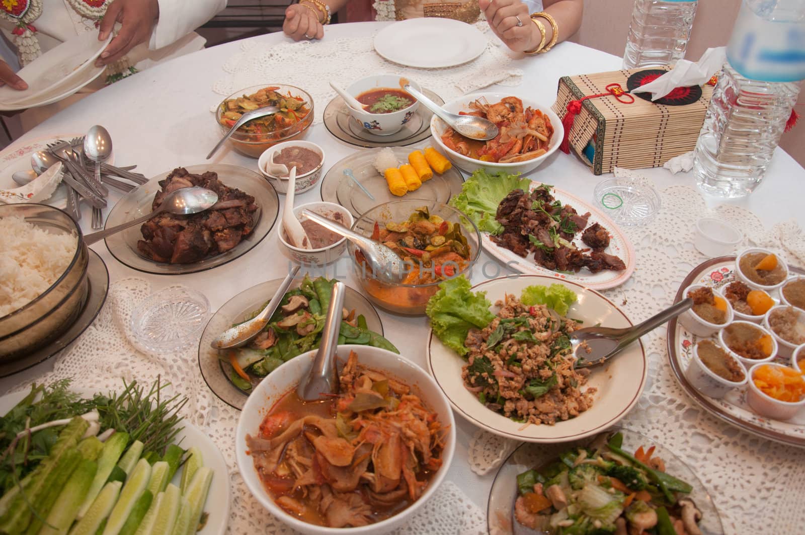 many kind of food on table ready for eat