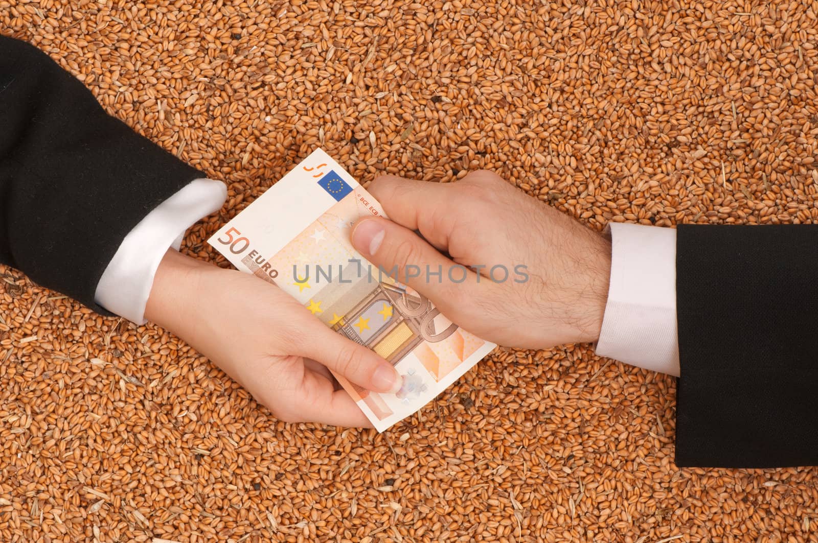 The businessman pays delivery of wheat by euro