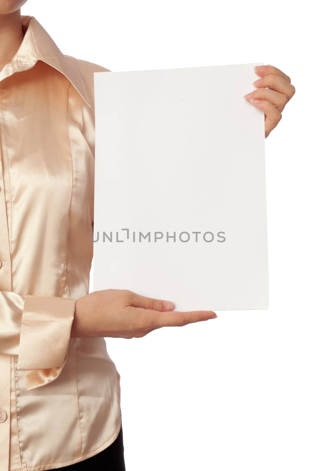 The new worker holds the white blank paper in the hand
