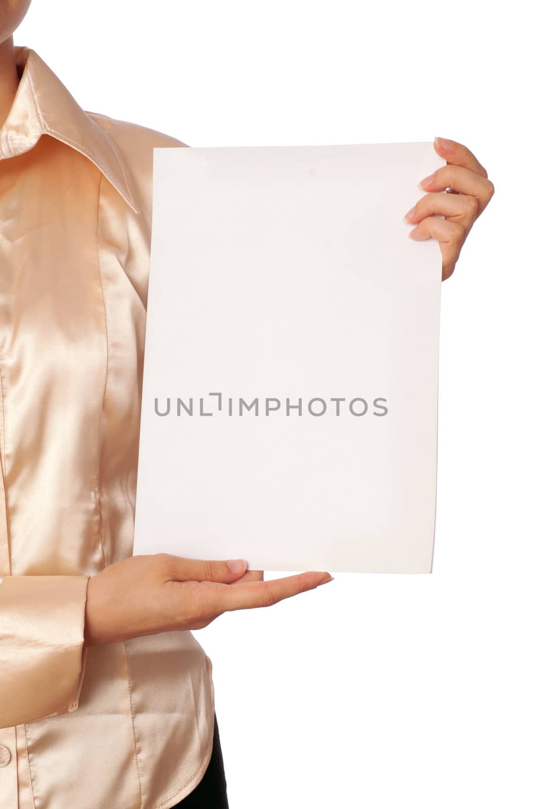The new worker holds the white blank paper in the hand