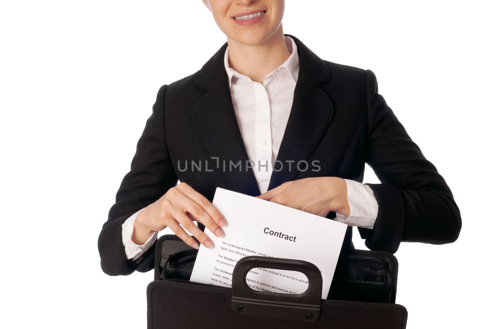 Suitcase with blank contracts for new employees