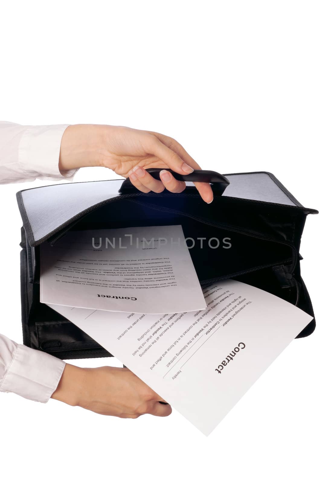 Suitcase with blank contracts for new employees