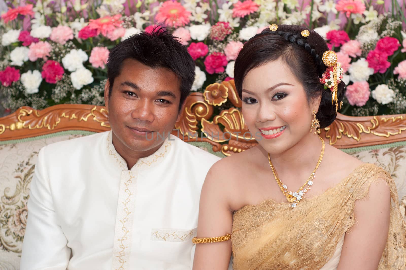 asian thai couple bride and bridegroom in thai wedding suit at w by ngarare