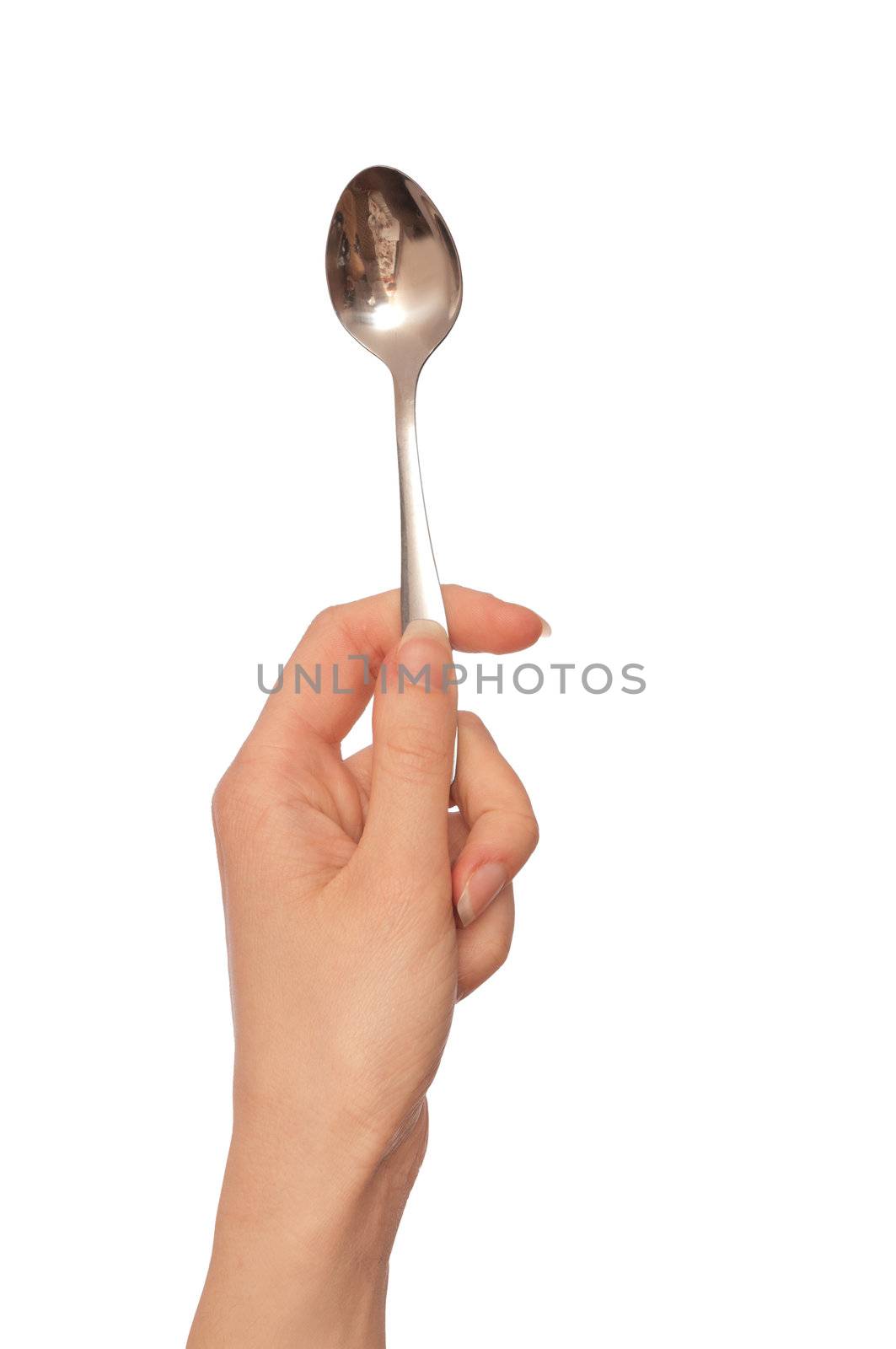 woman holding tablespoon in the hand for feeding a sick person