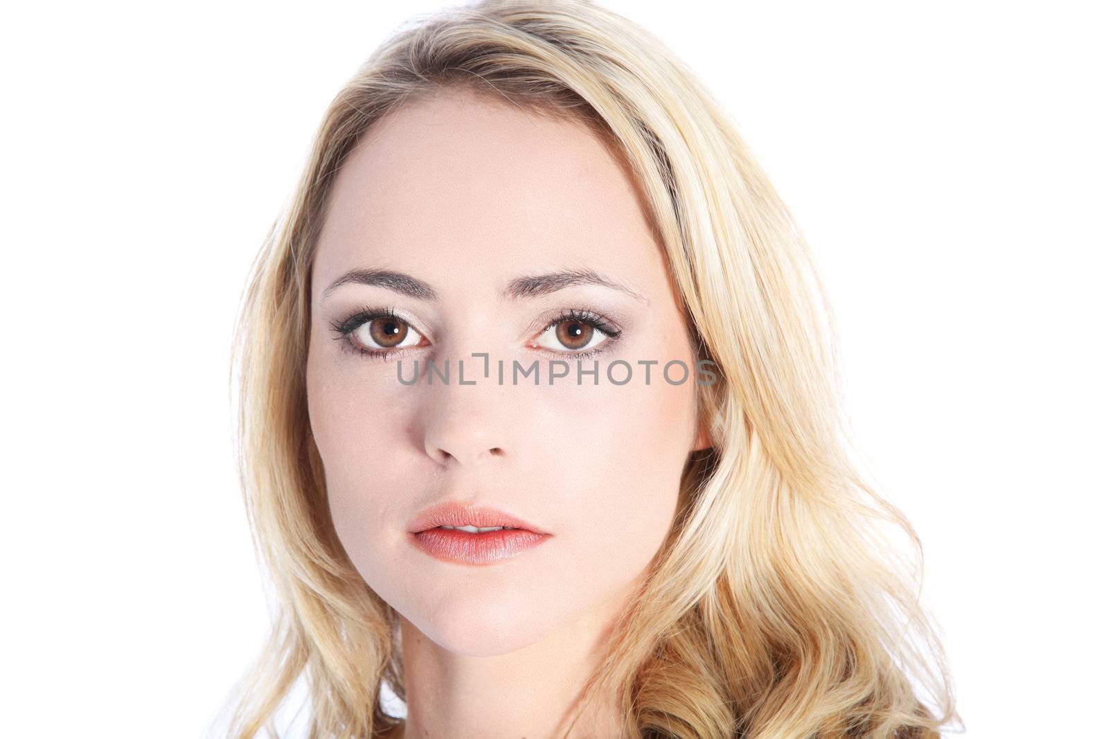 Woman with an expressionless face and deadpan expression isolated on white Woman with expressionless face and deadpan expression isolated on white
