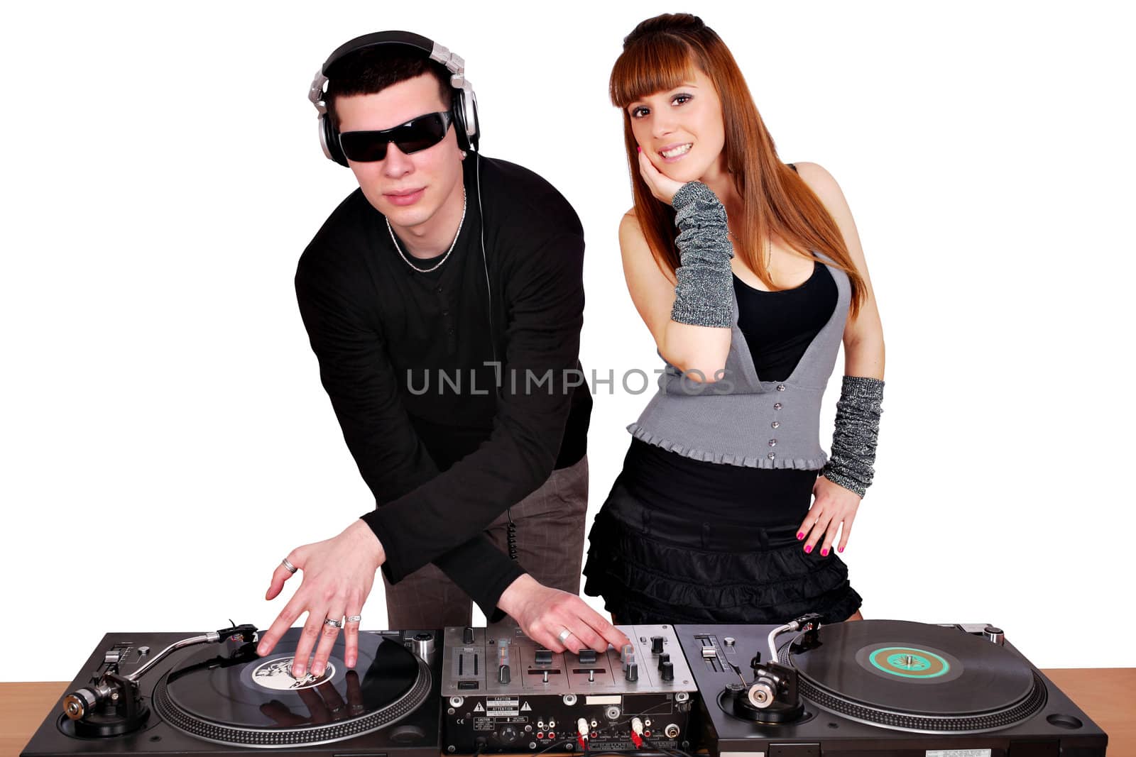 dj with sunglasses and beautiful girl by goce