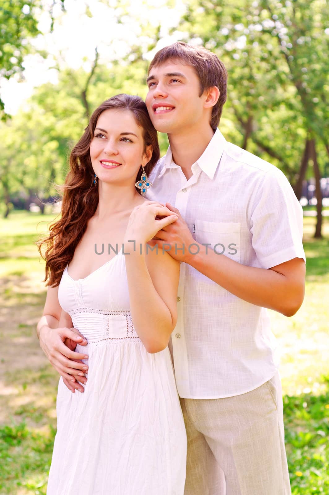 couple hugging in the park, have a good time together