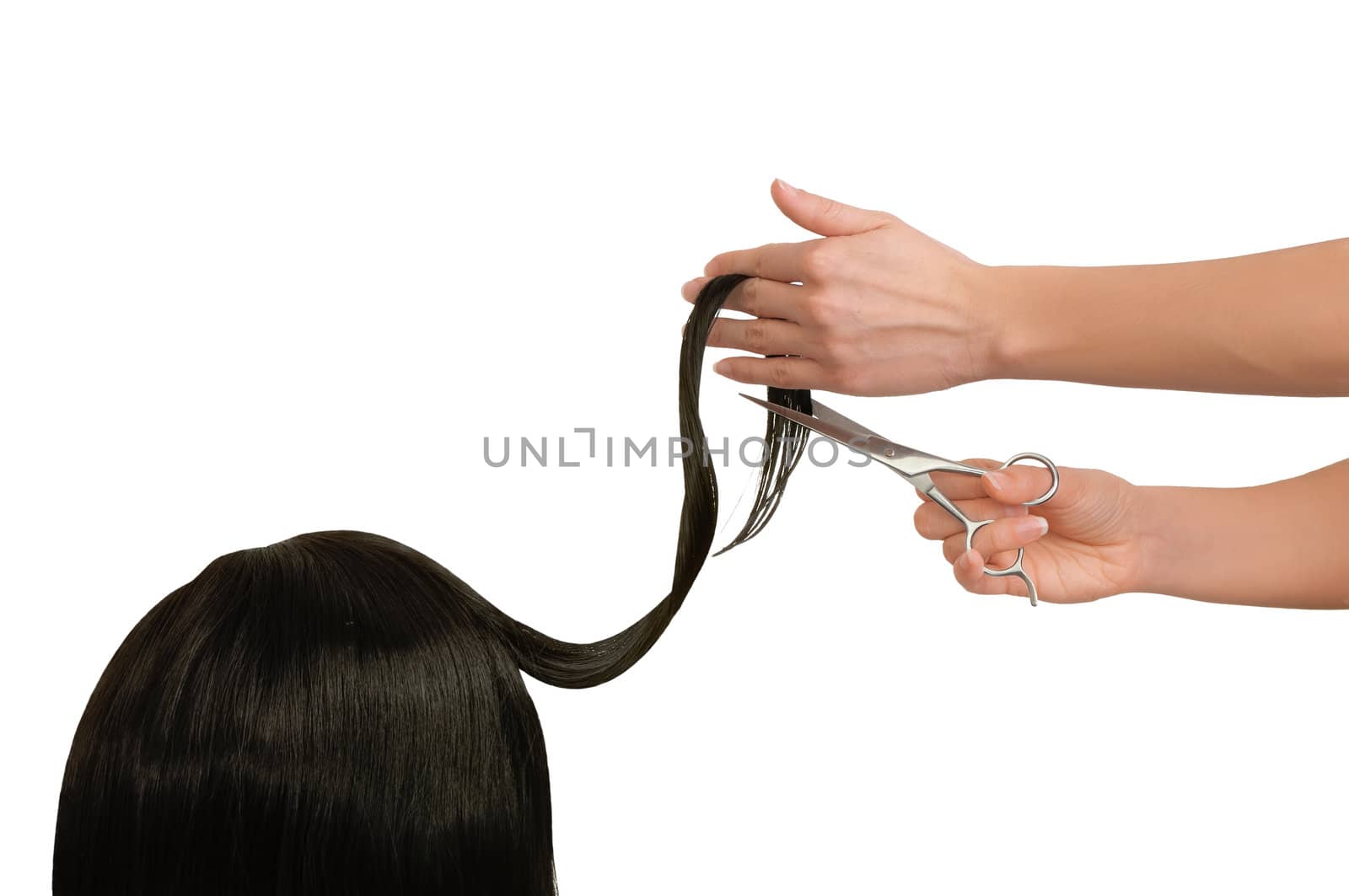 hairdressing young woman with long black hair